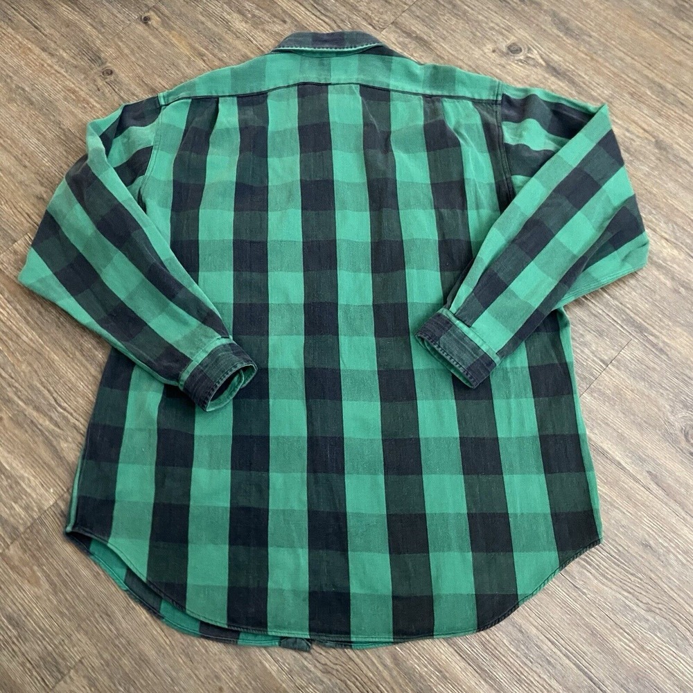 Vtg 90's Polo Ralph Lauren Faded Green Black Checkered Plaid Button Shirt XLARGE - Picture 4 of 4
